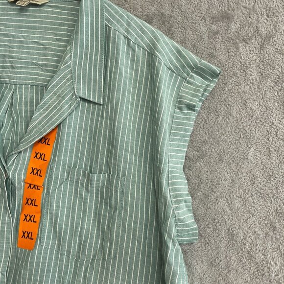 NEW Jachs Girlfriend Women's XXL Green & White Striped Rayon Blouse - Picture 6 of 9